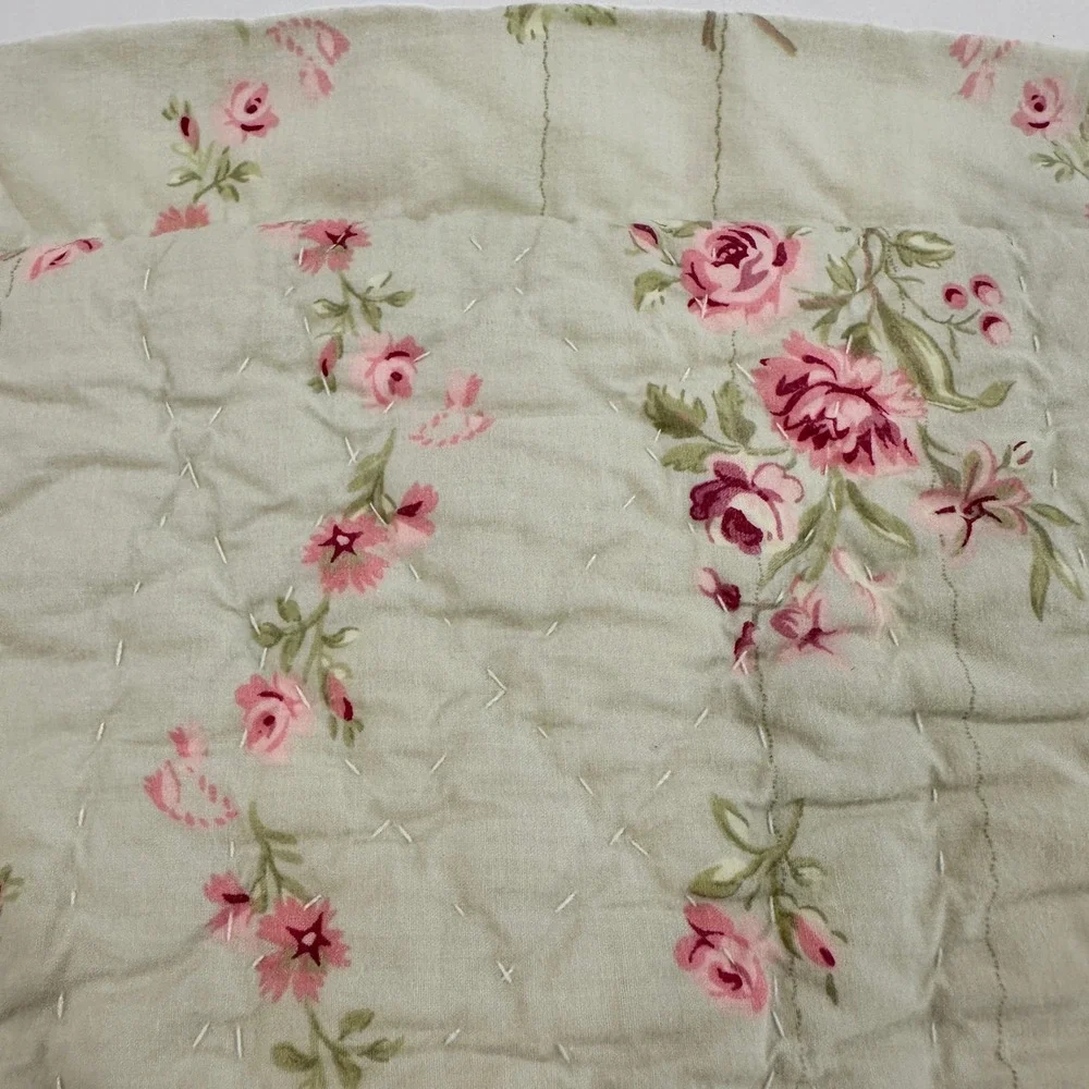 Simply Shabby Chic Rose Floral Quilted Cotton Pillow Sham Scalloped Sage 23x28